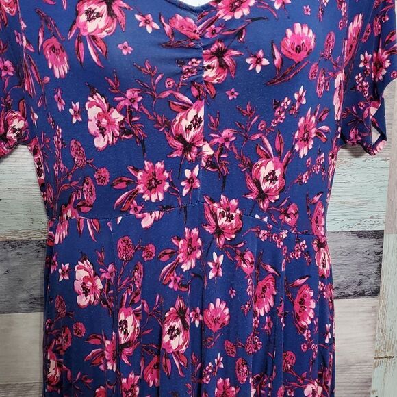 Torrid Super Soft Knit Sz 1 1X Blue Pink Floral Stretch High Low Summer Dress - Picture 5 of 8
